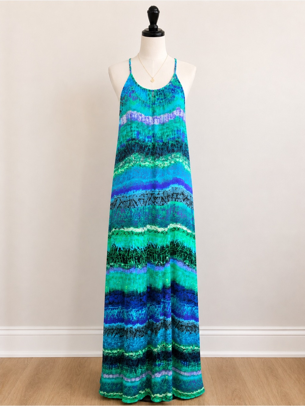 Blue Green Striped Maxi Sundress